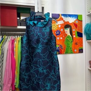 Trina Turk Navy and Teal Floral Dress